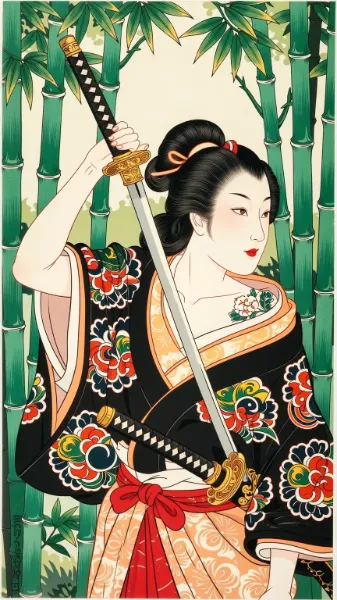 女武士(浮世絵スタイルアート)