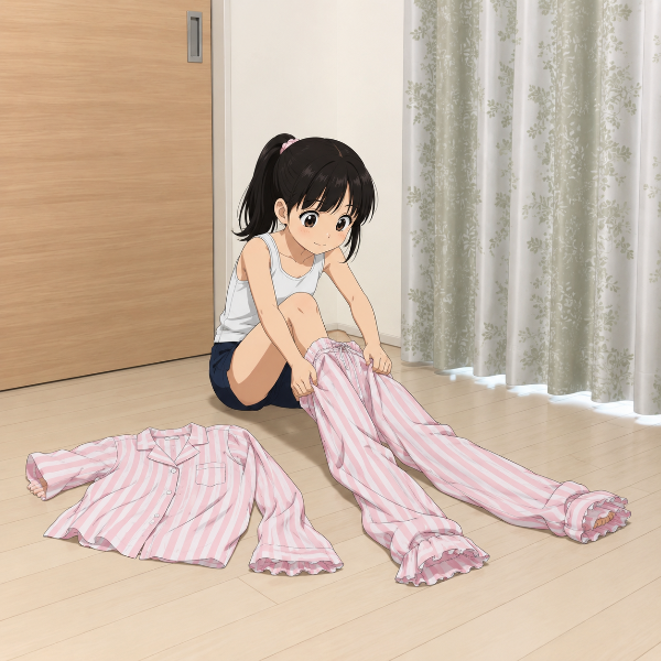 パジャマのズボンに足入れてるとこ〜💕