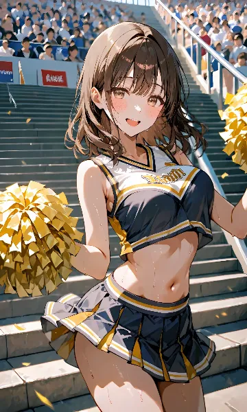 茶髪ミドルロングウェーブ　チアガール