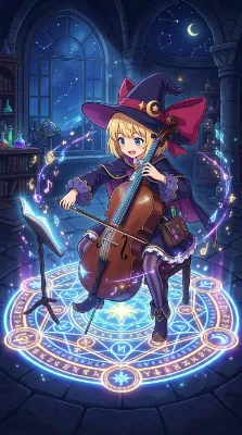 魔法陣のなかで弾くよ