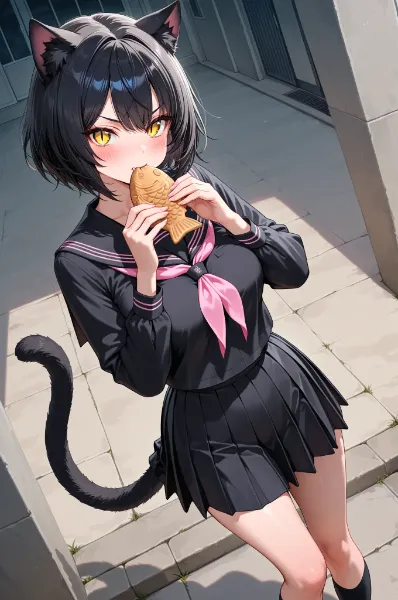 猫耳少女の隠れたおやつタイム