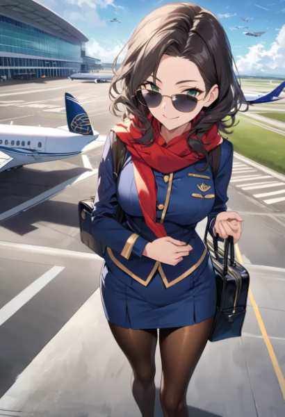 空港を移動するCAさん with Sunglasses