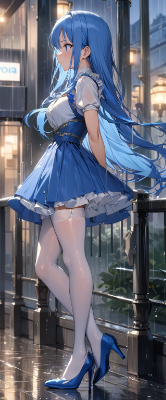 雨の中の青髪お嬢様