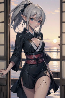 夕日と部屋のエルフ