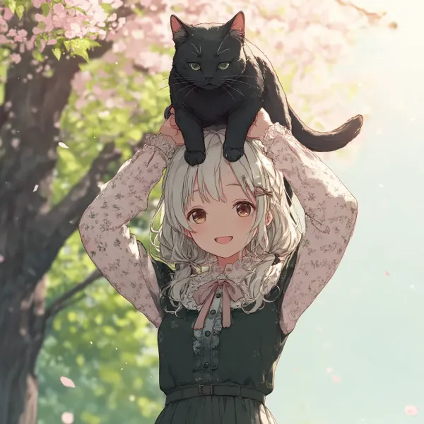 black cat on head