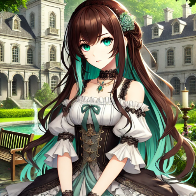 ヴィクトリアン風ドレスとエメラルドグリーンのインナーカラー