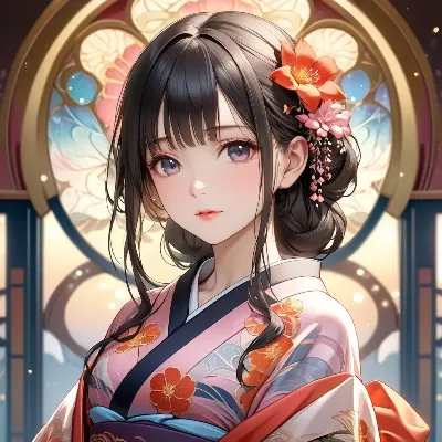 花咲く着物の乙女