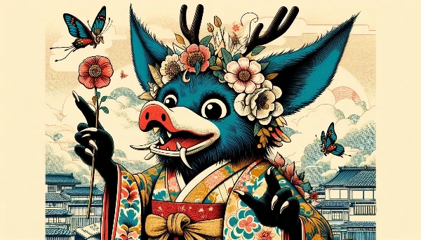 浮世絵　花と妖怪