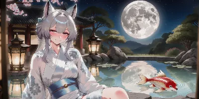月夜の狐娘と鯉の囁き