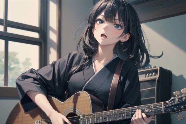 着物少女とギター