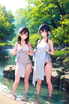 川にいる美女