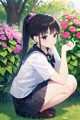 少女と花