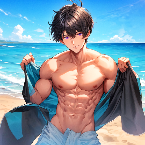 海と、水着の黒髪短髪男性★(7枚)