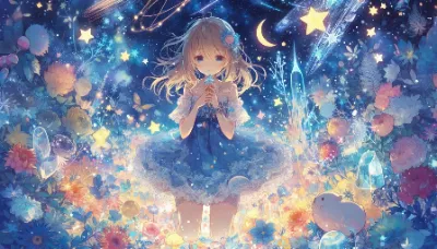 星空の花園で響く少女の調べ