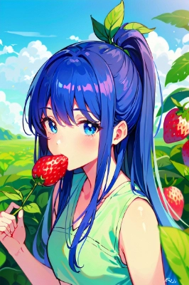 巨大なイチゴを食す