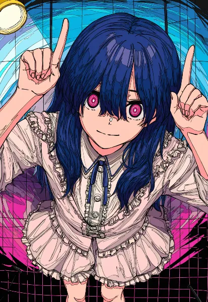 青髪少女のポーズ