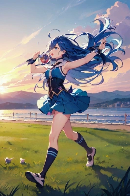 夕暮れを歩く青