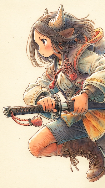一角の少女、剣を手に静かな覚醒