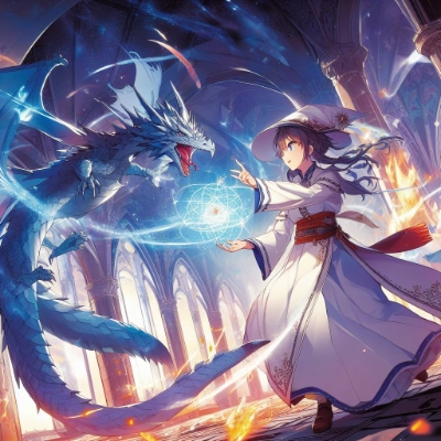 凶暴なドラゴンと戦う魔法少女