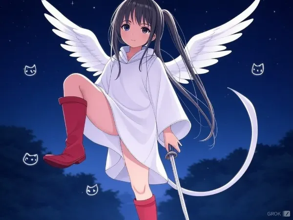 刀と赤いブーツが自慢の飛ぶのが苦手そうな天使