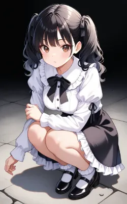 脱衣（黒髪巻きツインテ）