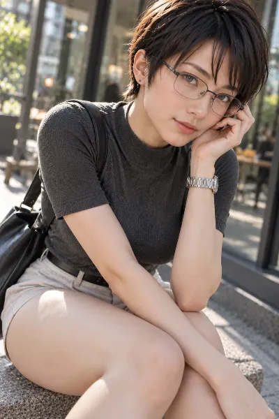 眼鏡の彼女が待つ午後のカフェ