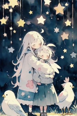 仲良し姉妹と鳥たち