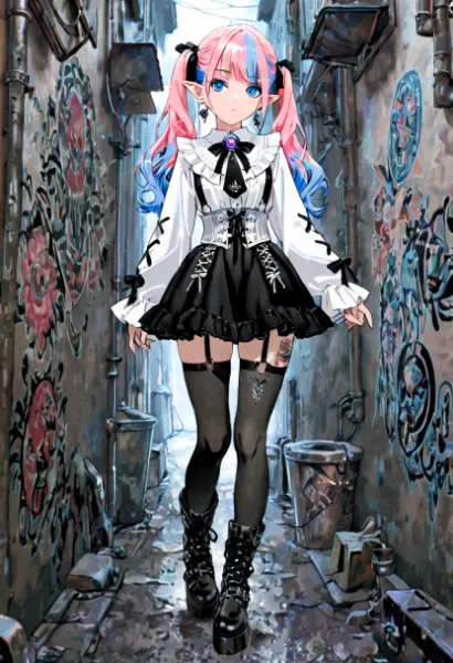 路地の桃髪ゴシック少女