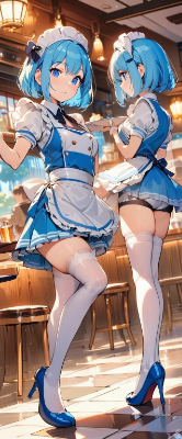 水色髪のウエイトレスさん