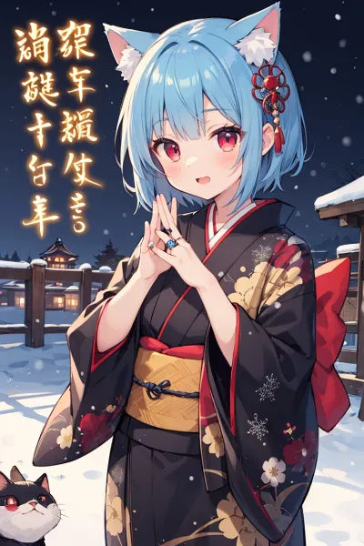 除夜の鐘を叩きに行く猫耳少女