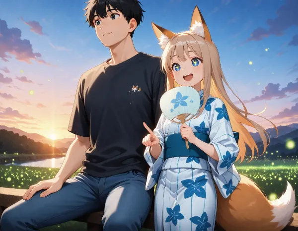 斎藤さんとコン子・二人でホタルを見た