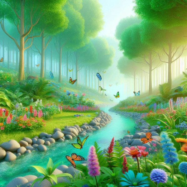 妖精の住む森と小川のせせらぎ