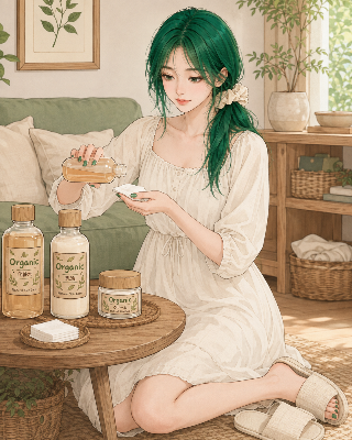 スキンケアする緑ちゃん♪