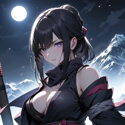 月下の黒髪剣士