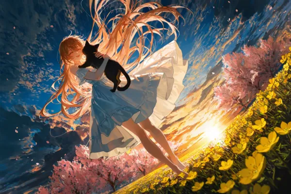花畑と猫