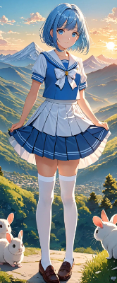 制服姿の青髪さん