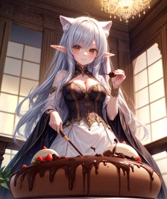 チョコを堪能するケモ耳エルフさん