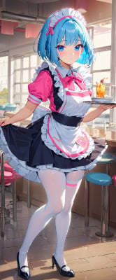 青髪ウエイトレスさん