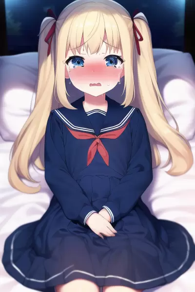 体調悪くてお休みしないといけなくて泣く金髪少女