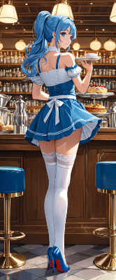 青髪のウエイトレスさん