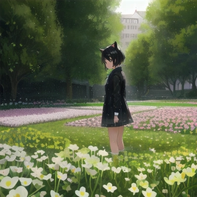お花畑に悲しげに一人佇む