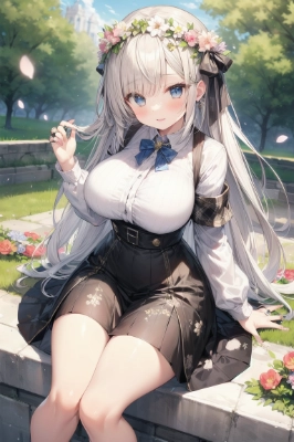 花飾りを付けた巨乳女子