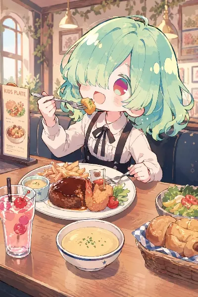 キッズプレートを食べる女の子