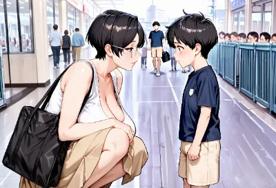 泣いている少年と女性
