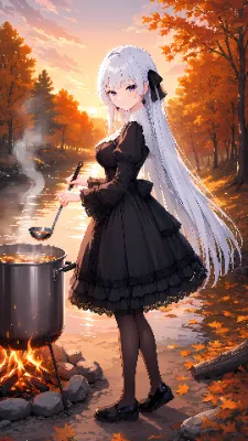 夕暮れの大鍋の番