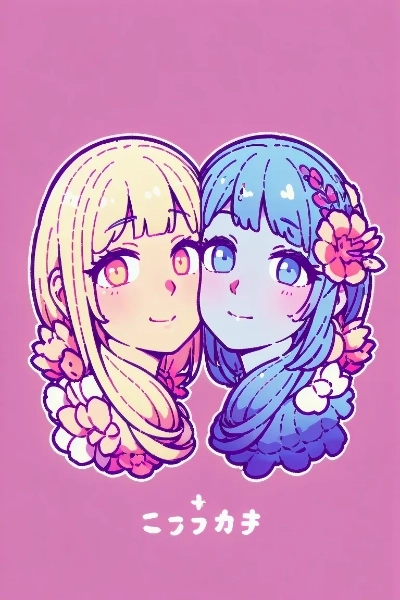 頬を合わせる仲良し少女