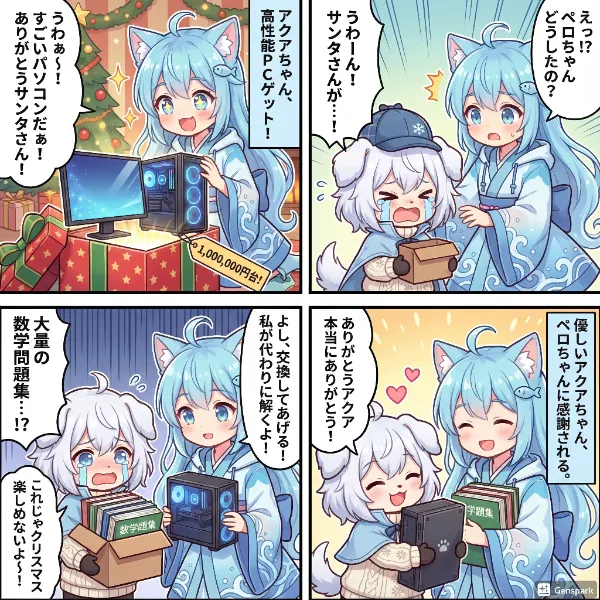 豪華なPCと算数ドリルを交換！アクアちゃんの優しさで、最高のクリスマスに大変身！