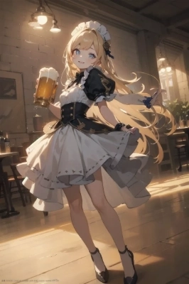 ビールを給仕する金色の髪の少女