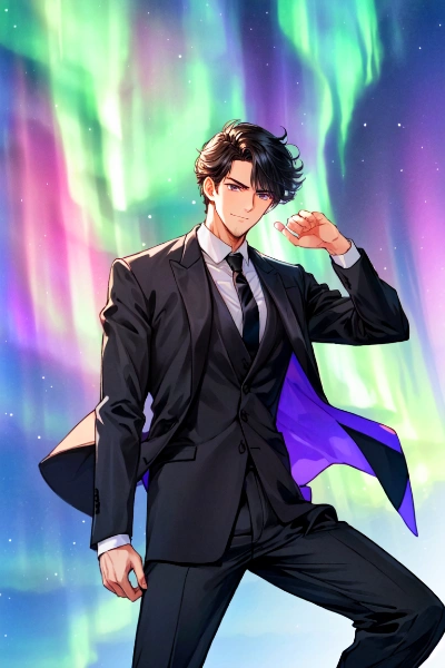 冬の絶景＊オーロラと黒髪短髪男性★(3枚)