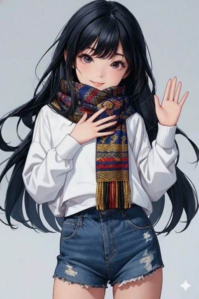 少女と和風のマフラー